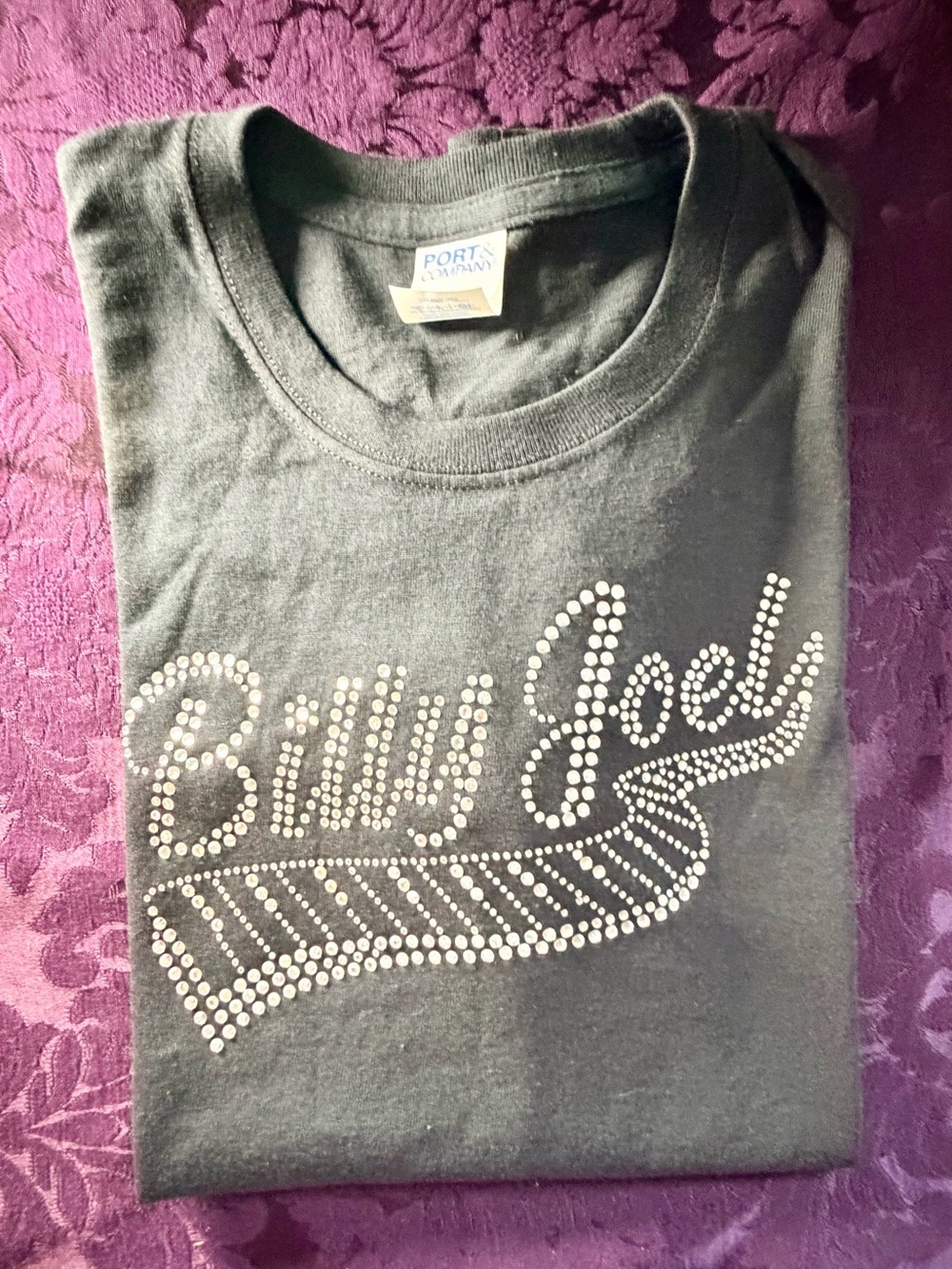 Billy Joel Black Short Sleeve Tee with Rhinestone Script Small